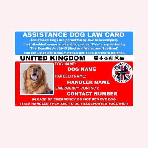 Personalized Assistance Dog Info Card Red and Blue