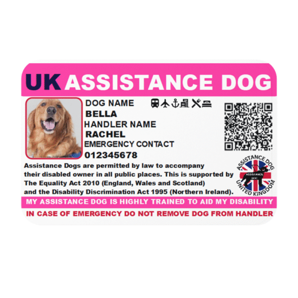 Pink assistance dog card